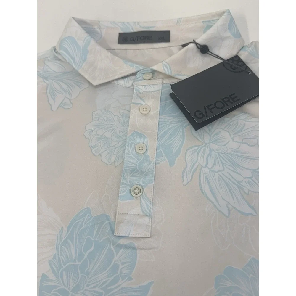 NWT G/Fore Stamped Floral Jersey Golf Polo Shirt Beige/ Stone Size XXL $120 - Picture 4 of 12